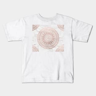 Marble mandala - beaded rose gold on white Kids T-Shirt